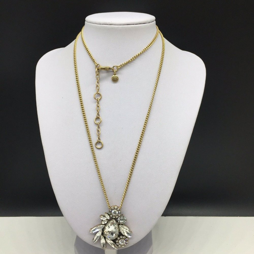 J. Crew Gold Chain Necklace with Clear Crystal Flower Pendant